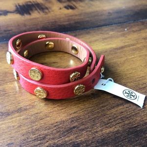 NWT TORY BURCH DOUBLE WRAP LOGO STUD BRACELET